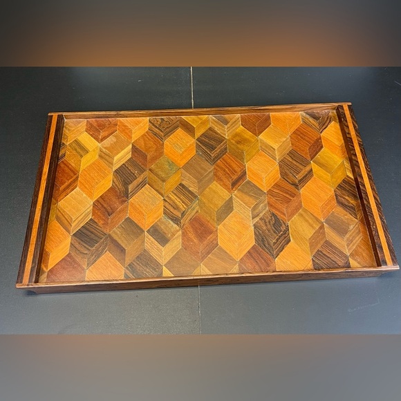 Vintage Tray Wooden Serving Tray Tan Brown - Picture 6 of 9
